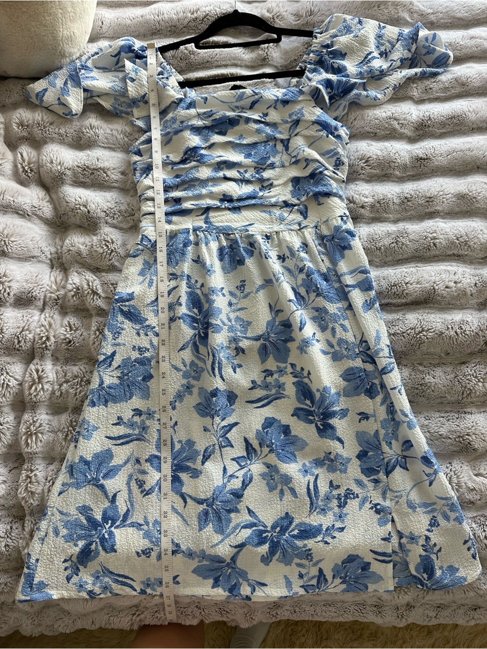Blue Floral Puff-Sleeve Midi Dress - Brand - Picture 4 of 4